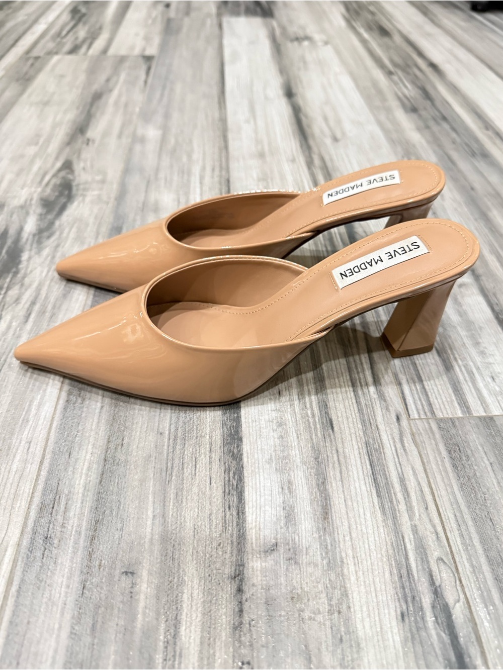 Steve Madden Patent Nude Pointed-Toe Mule Pump